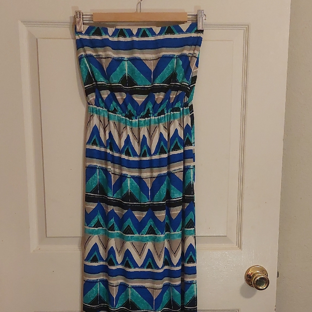 Pinkblush Blue and Tan Geometric Dress